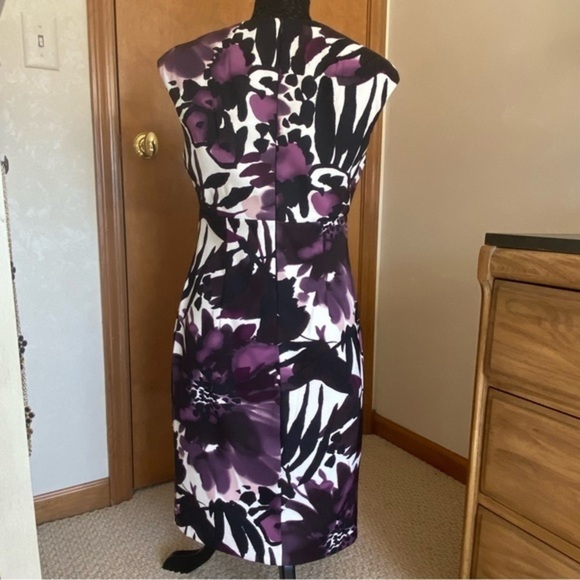 Connected apparel black purple floral sweetheart neckline sleeveless midi dress - Picture 5 of 11